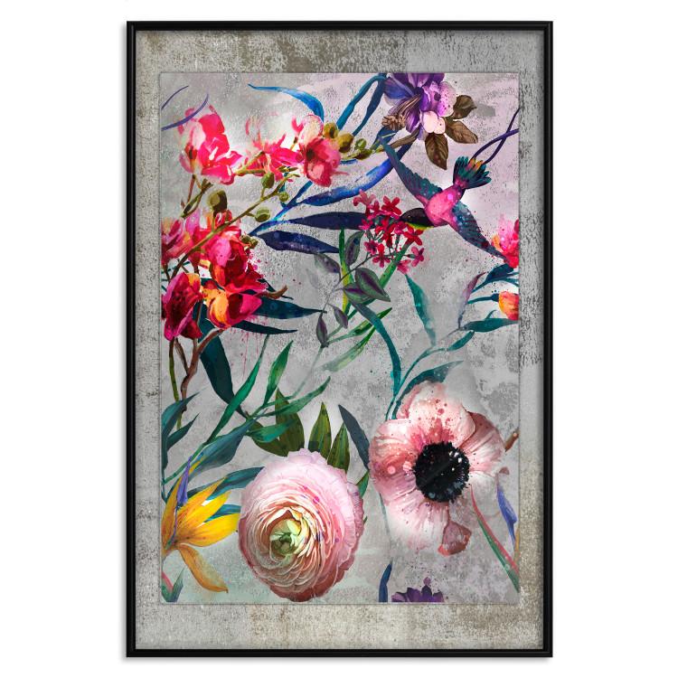 Poster Rustic Flowers - colorful retro composition with a floral motif