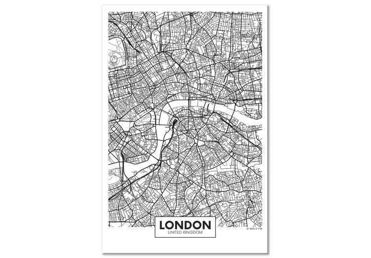 Canvas Streets of London - black and white linear map of a english city
