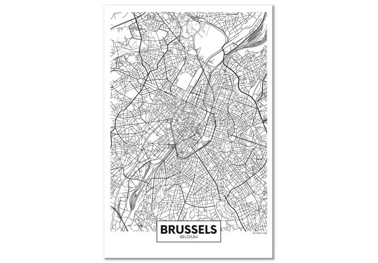 Canvas Streets of Brussels - black and white linear map of Belgian city