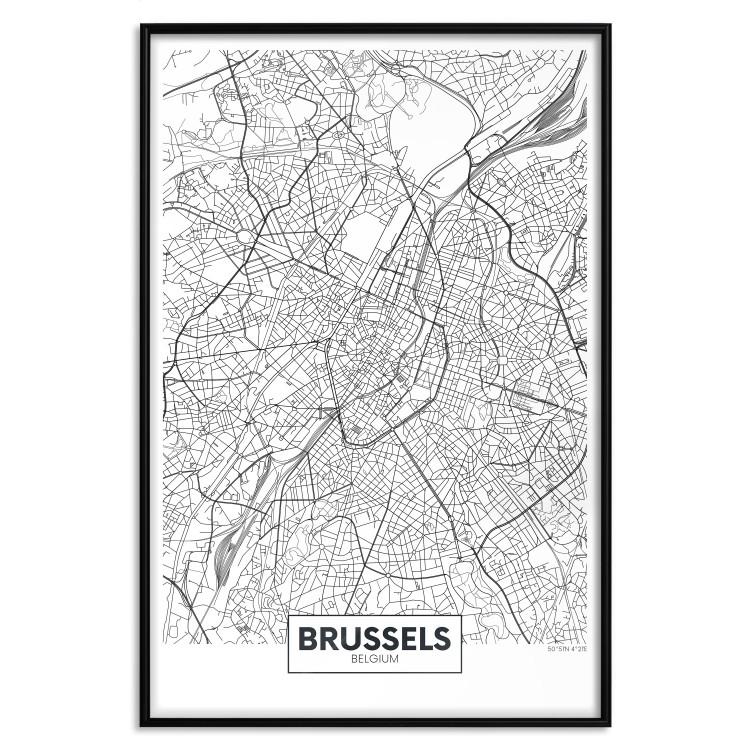 Poster Map of Brussels - black and white map of one of the cities in Belgium with labels