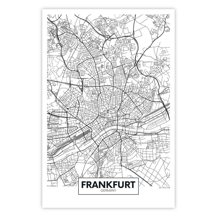 Poster Map of Frankfurt - black and white map of a German city with label