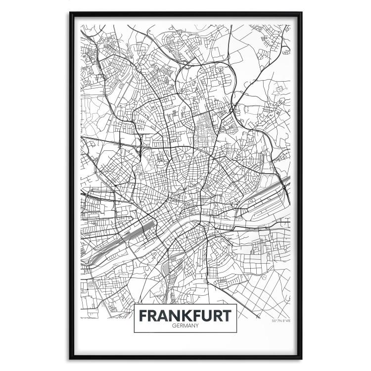 Poster Map of Frankfurt - black and white map of a German city with label