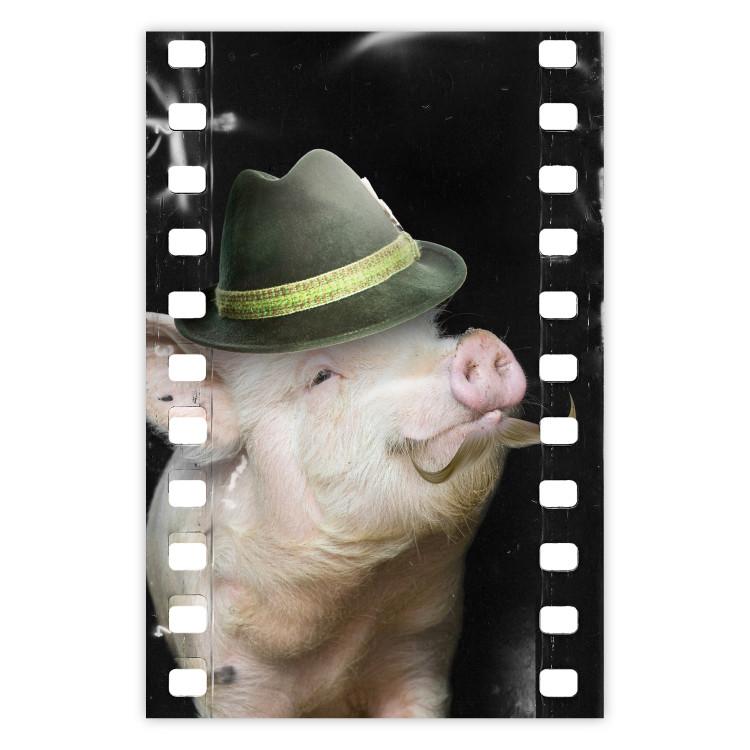 Poster Pig with Mustache - funny cinematic fantasy with a pink mustached pig