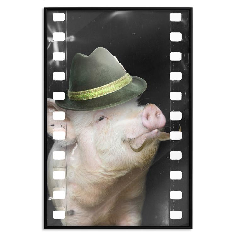 Poster Pig with Mustache - funny cinematic fantasy with a pink mustached pig