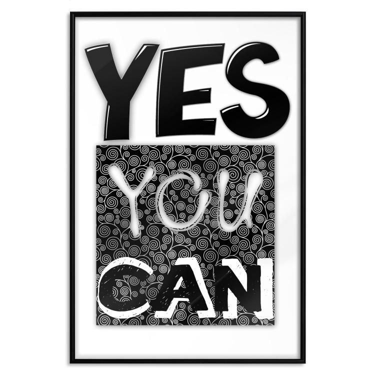 Poster Yes you can - black and white composition with texts on a patterned background