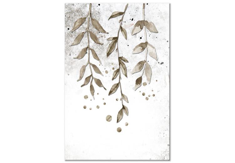 Canvas Nature in Boho Style (1-part) - Branch of Leaves on Grey Background