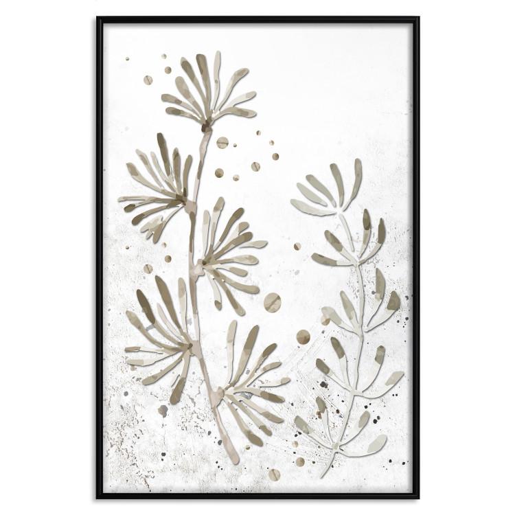 Poster Curved Branches - delicate leaves on a background with muted colors
