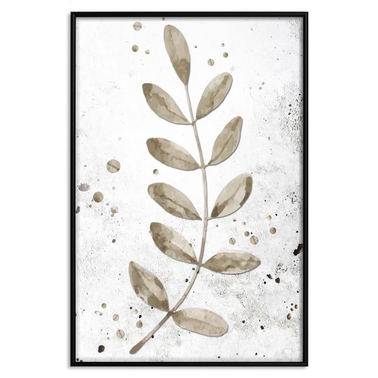 Poster Single Branch - delicate autumn leaves on a grayscale background