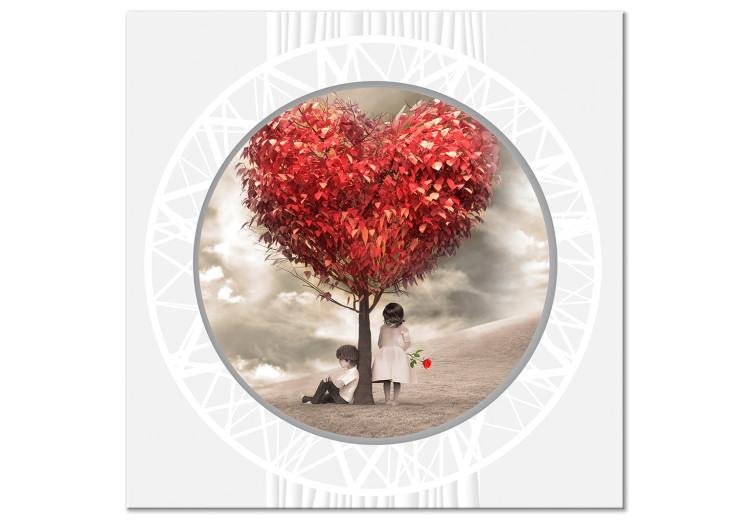 Canvas Tree of Love (1-part) - People Silhouette Under Red Leaves