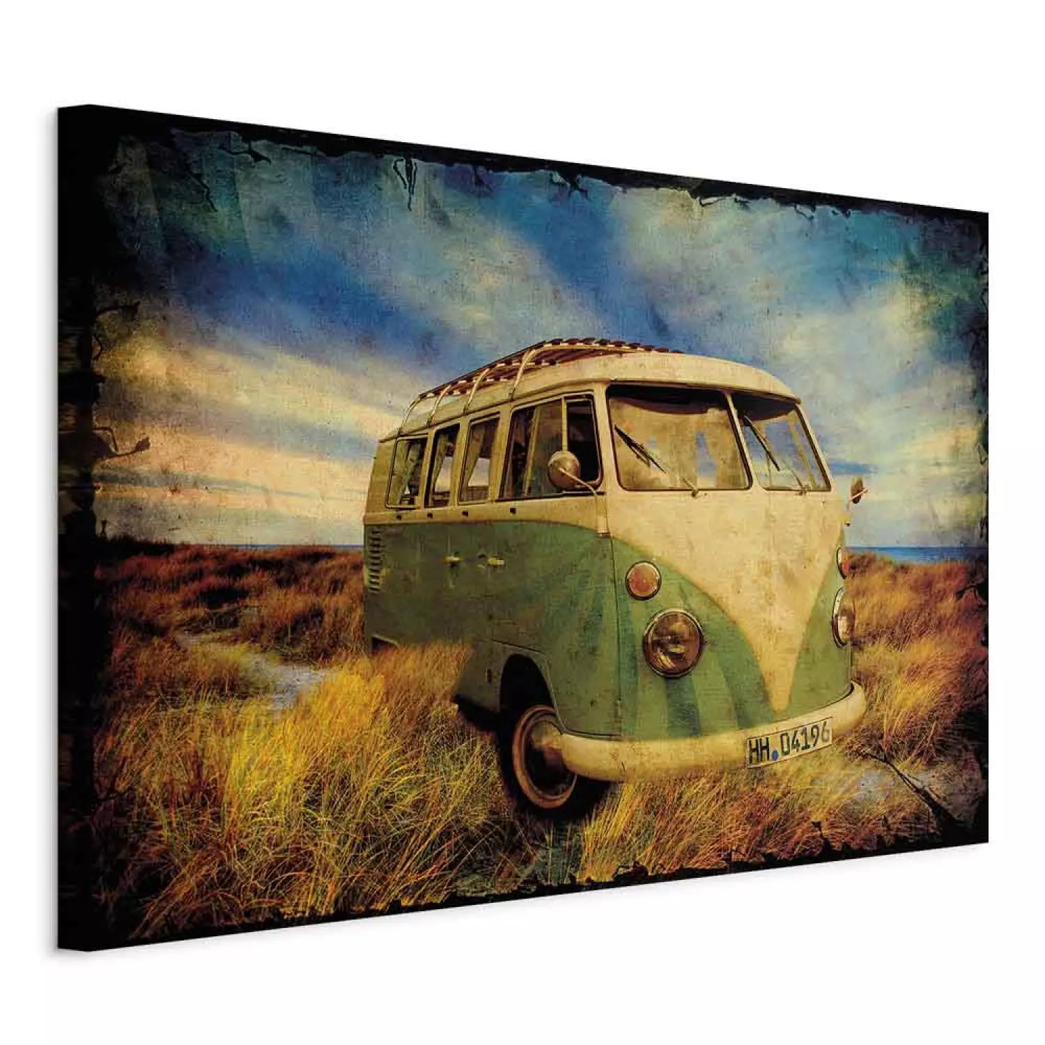 Canvas Art Print Summer Adventure - Retro Style Car Against Sky