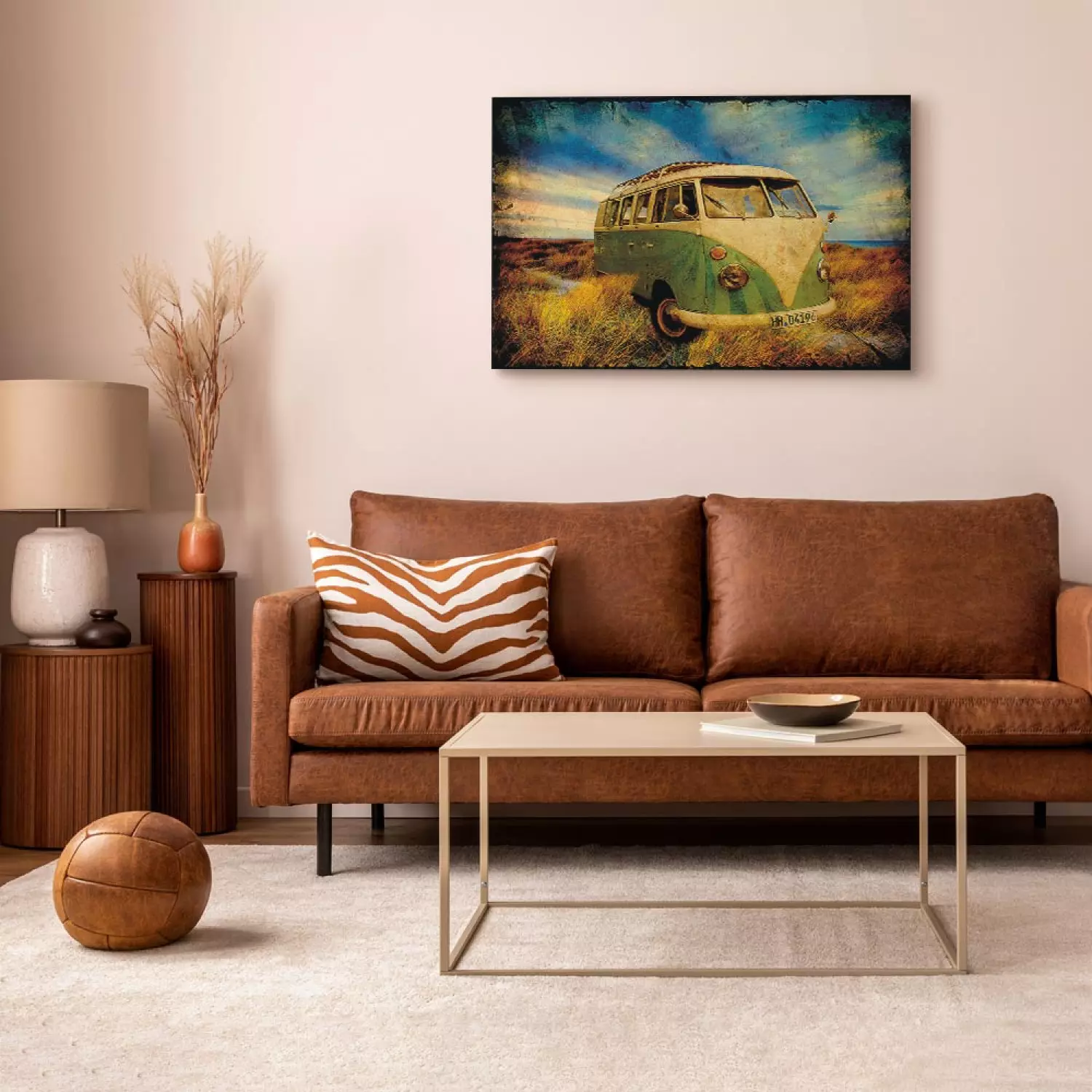 Canvas Art Print Summer Adventure - Retro Style Car Against Sky