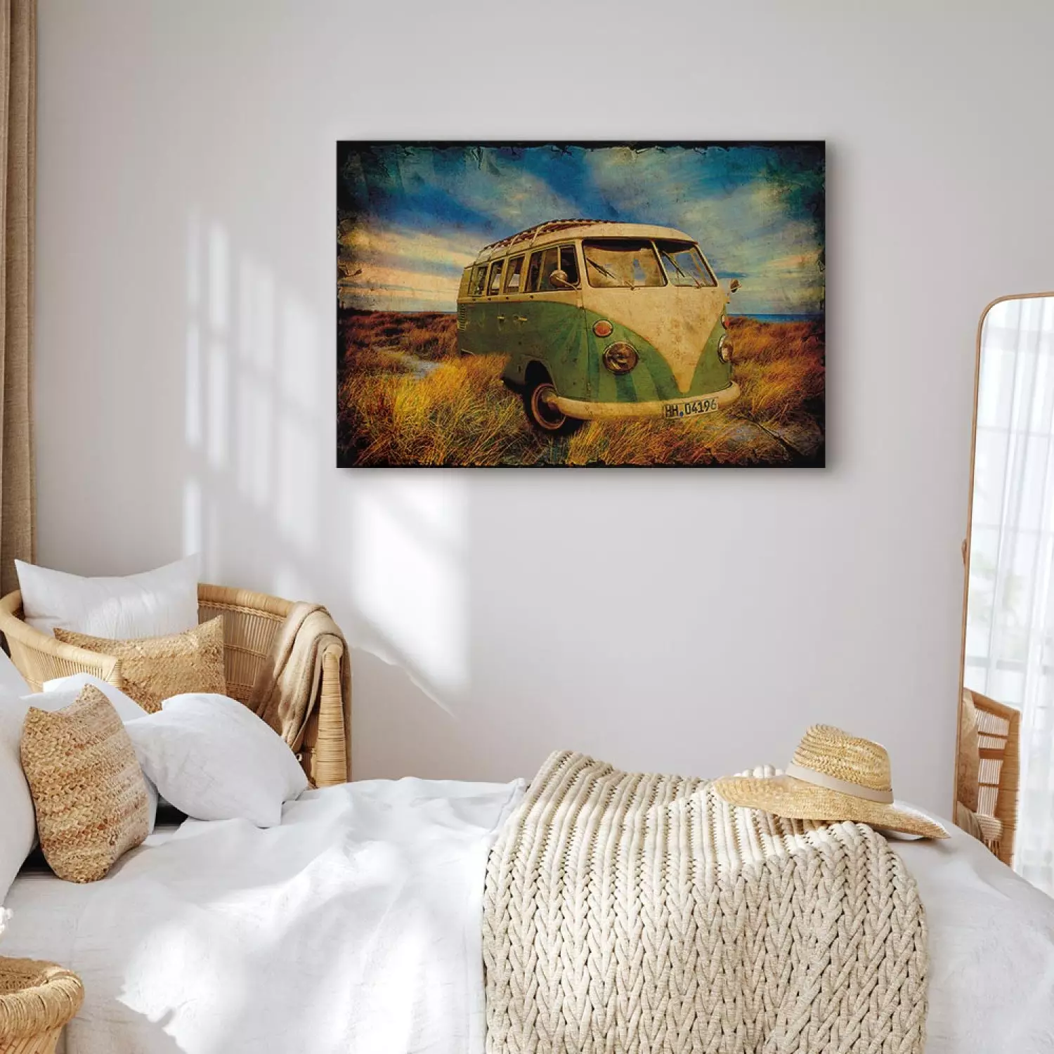 Canvas Art Print Summer Adventure - Retro Style Car Against Sky