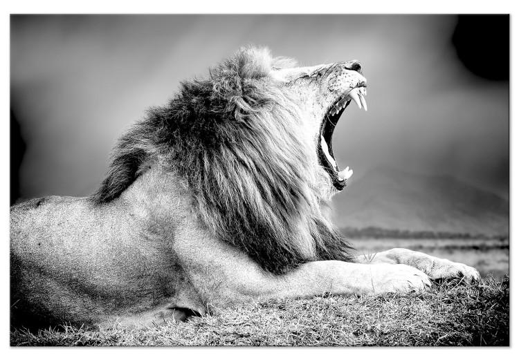 Canvas Strength of Lion's Roar (1-part) - Predatory Animal in Black and White
