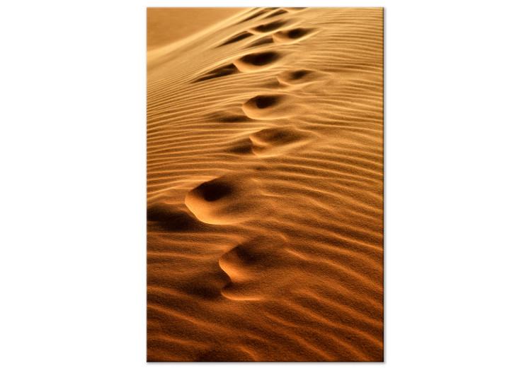Canvas Road traveled - landscape with footprints in the desert sand