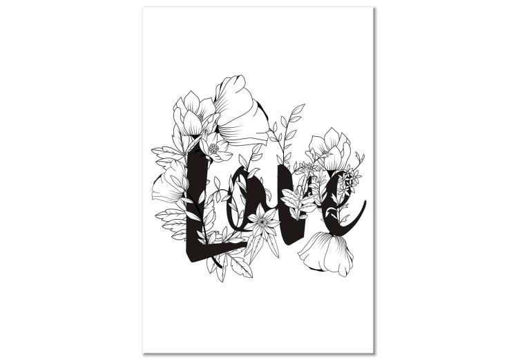 Canvas Blooming love - Love inscription surrounded by flowers in line art