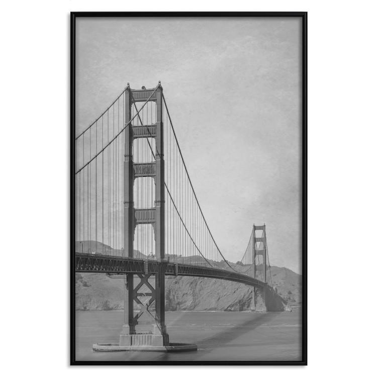 Poster Long Bridge - black and white architectural landscape with sea and sky in the background