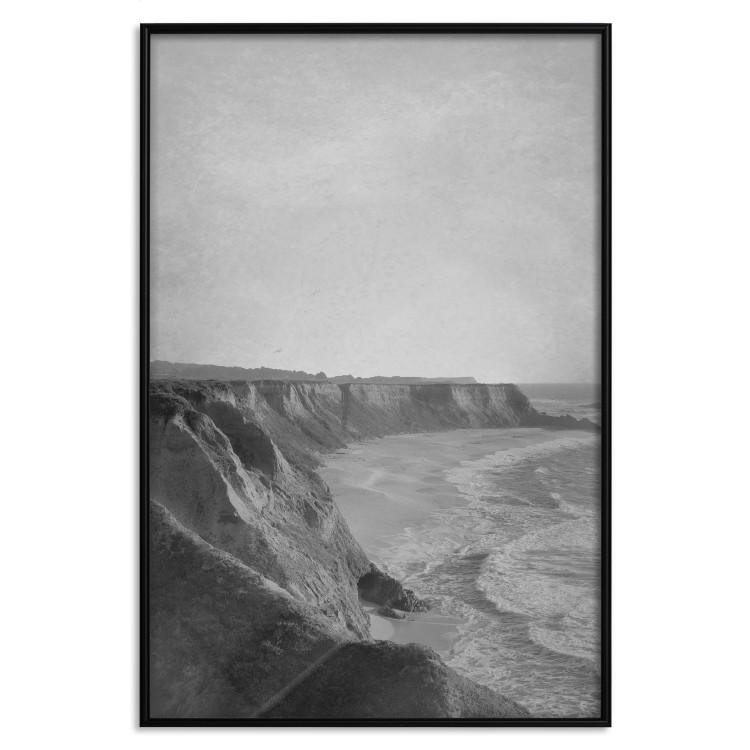 Poster Seaside Cliff - black and white seascape with rocky coastline