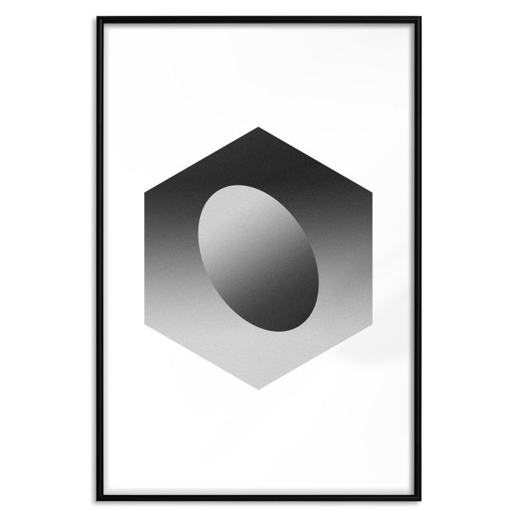 Poster Egg in Hexagon - black and white composition in geometric shapes