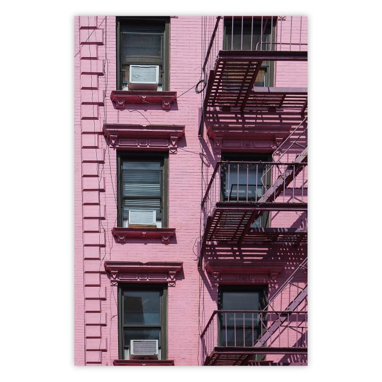 Poster Fire Escape Stairs - architectural shot with a pink-painted building