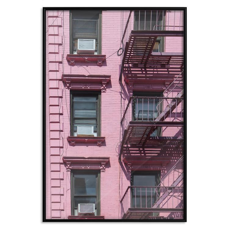 Poster Fire Escape Stairs - architectural shot with a pink-painted building