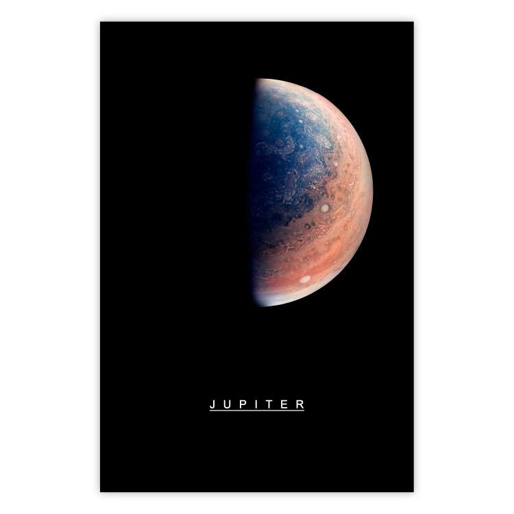 Poster Jupiter - gas giant and English text against a black space backdrop