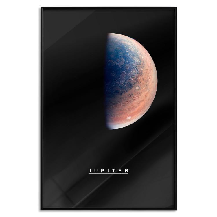 Poster Jupiter - gas giant and English text against a black space backdrop