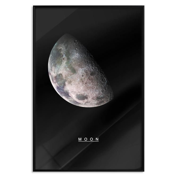 Poster Moon - silver globe and English text on a black cosmos background
