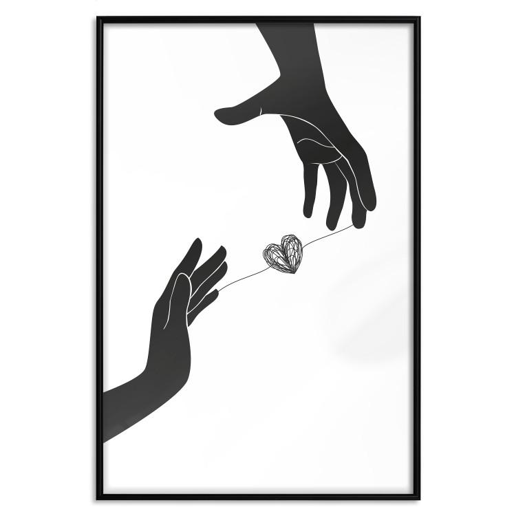 Poster Inseparable Love - black and white simple composition with hands and heart