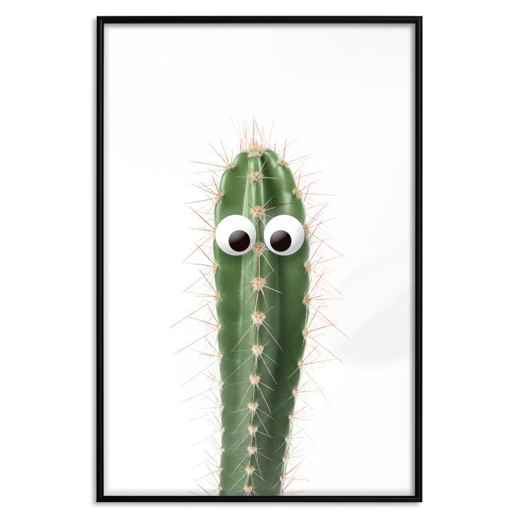 Poster Living Cactus - funny green prickly plant with eyes on a white background