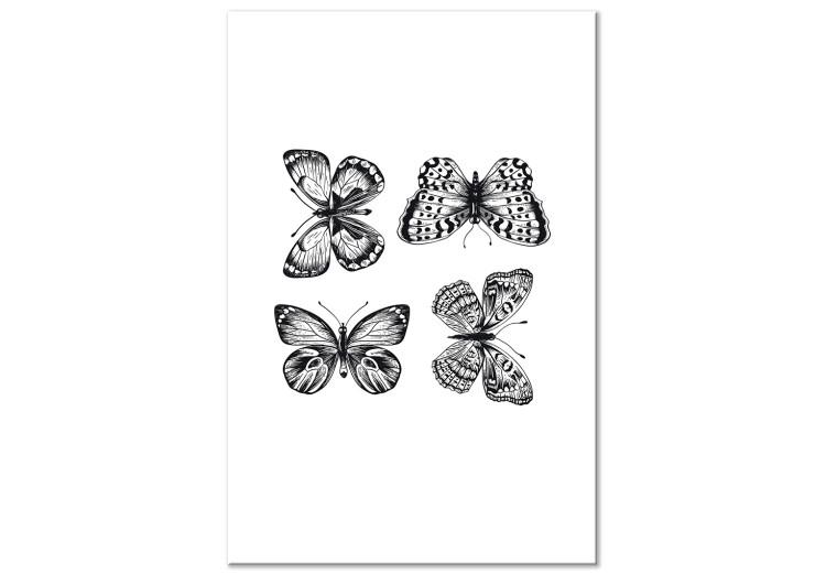 Canvas Butterfly family - four black and white butterflies in line art style