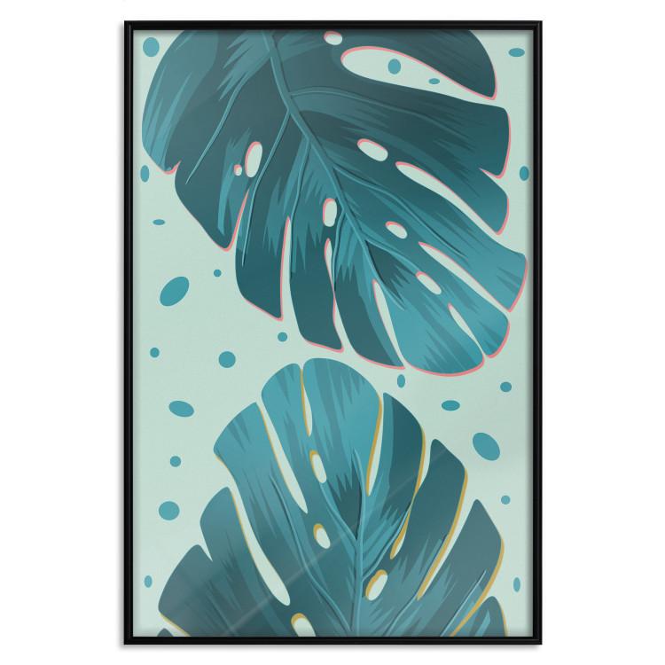 Poster Moistened Leaves - green composition with tropical perforated leaves