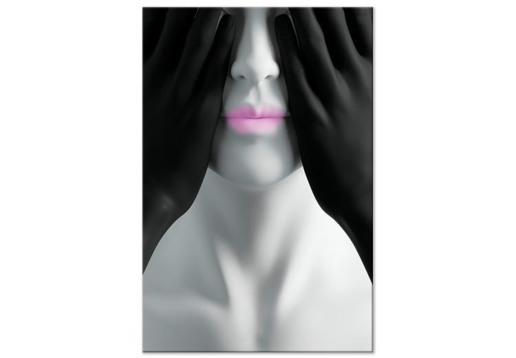 Canvas Pink Lips - Black and white portrait of the blindfolded figure
