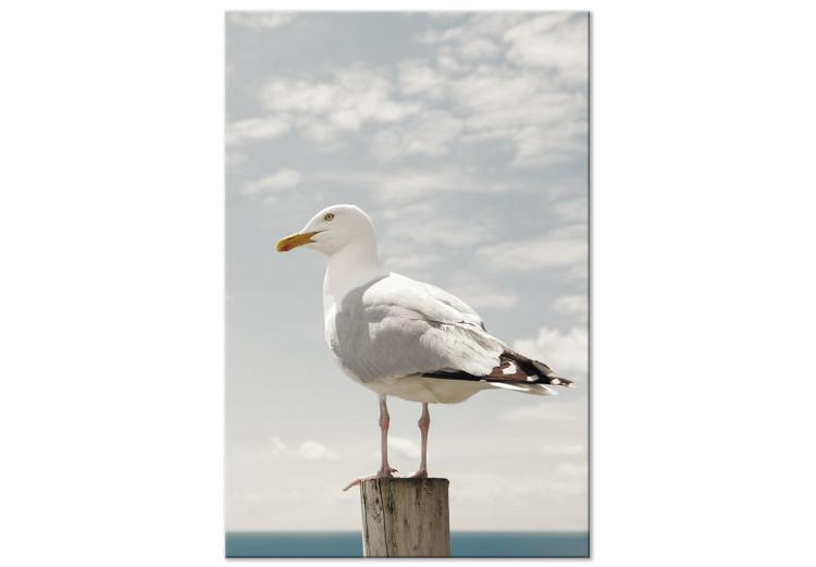 Canvas Watching Bird (1-part) - Seagull Against Sea and Cloudy Sky
