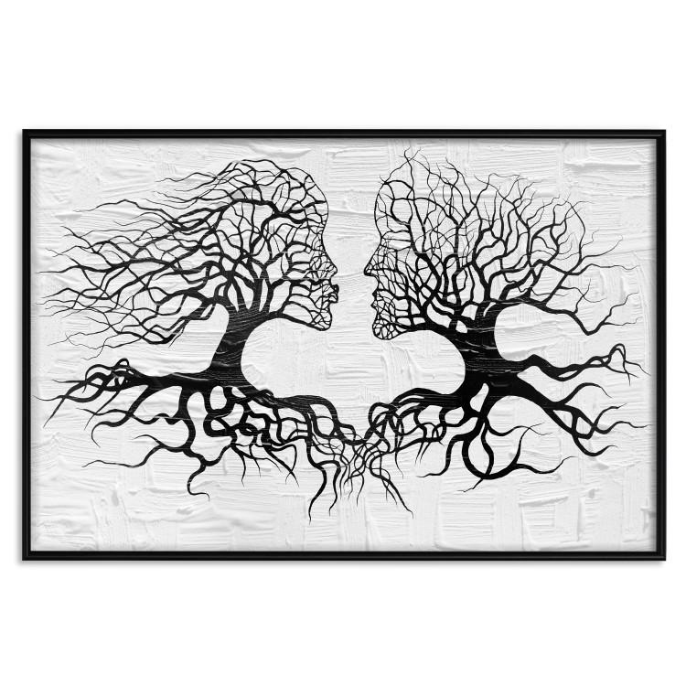 Poster Kiss of the Wind - black and white romantic abstraction with trees