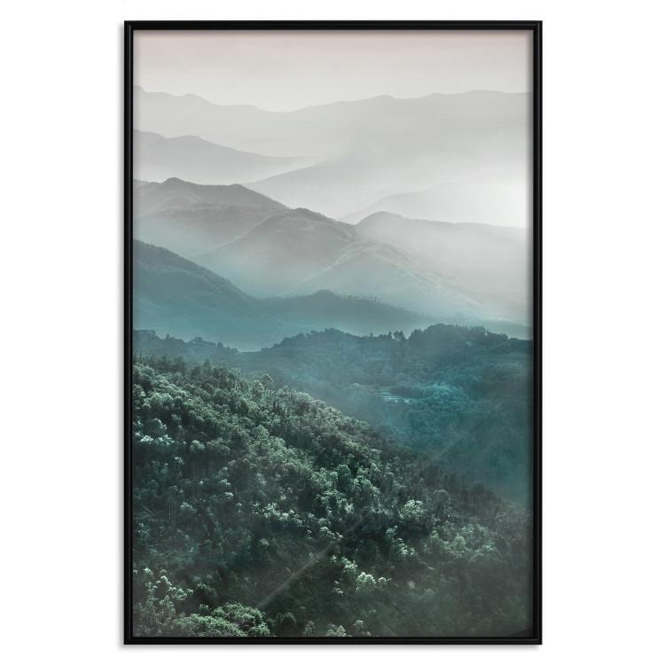 Poster Beautiful Tuscany - picturesque landscape of forest and fog amidst mountain range