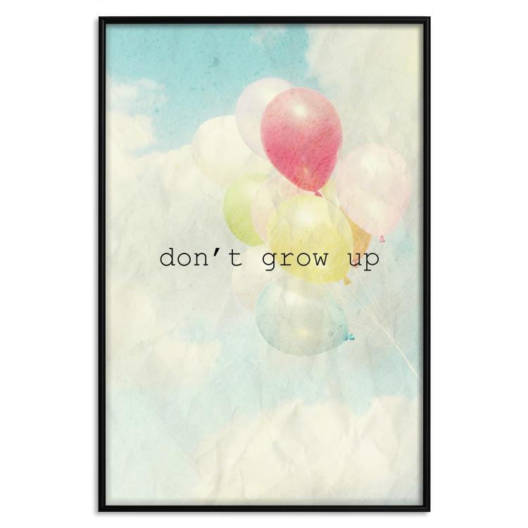 Poster Don't grow up - English text on a background of colorful balloons and sky