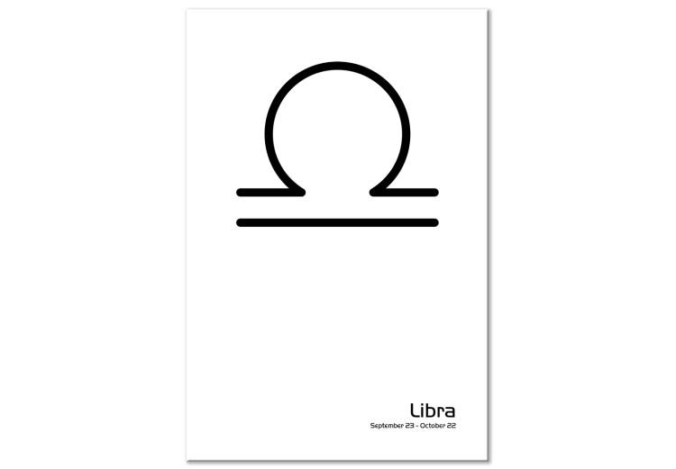 Canvas Sign of the balance weight - a minimalist graphic motif showing a sign of a zodiac with a black and white lettering