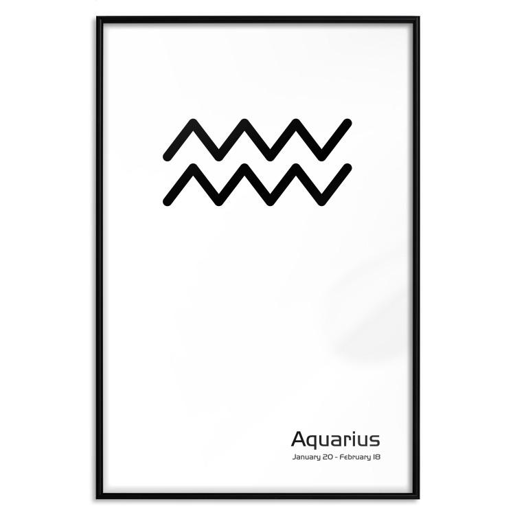 Poster Aquarius - simple black and white composition with zodiac sign and text
