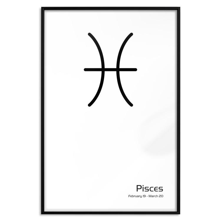 Poster Pisces - simple black and white composition with zodiac sign and text