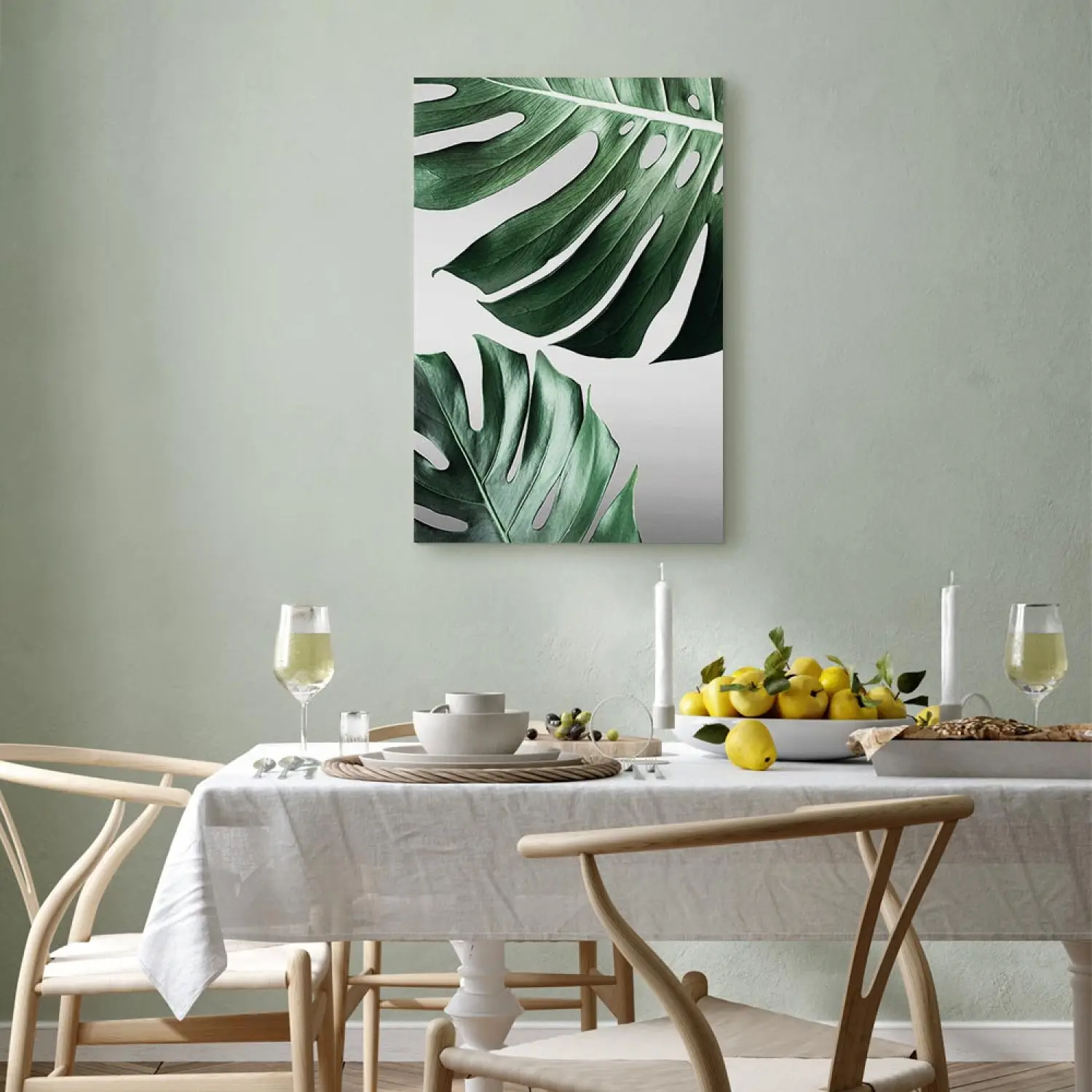 Canvas Painting Monstera Leaves Vertical - bimago