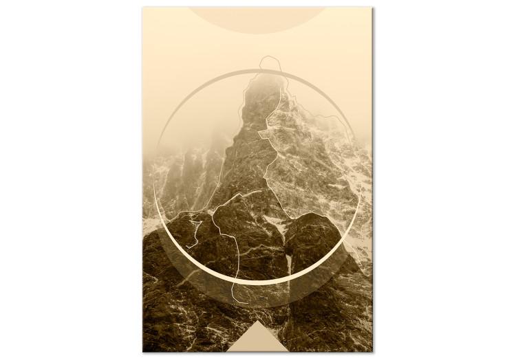 Canvas Sepia Mountains - a geometric landscape of rocky mountain peaks