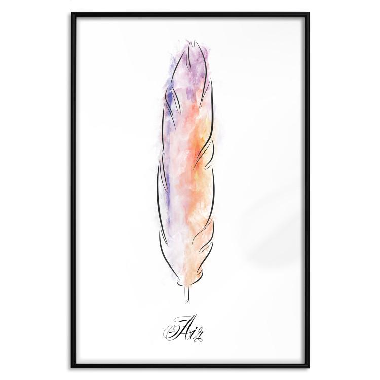 Poster Colorful Feather - composition with a colorful bird feather on a white background
