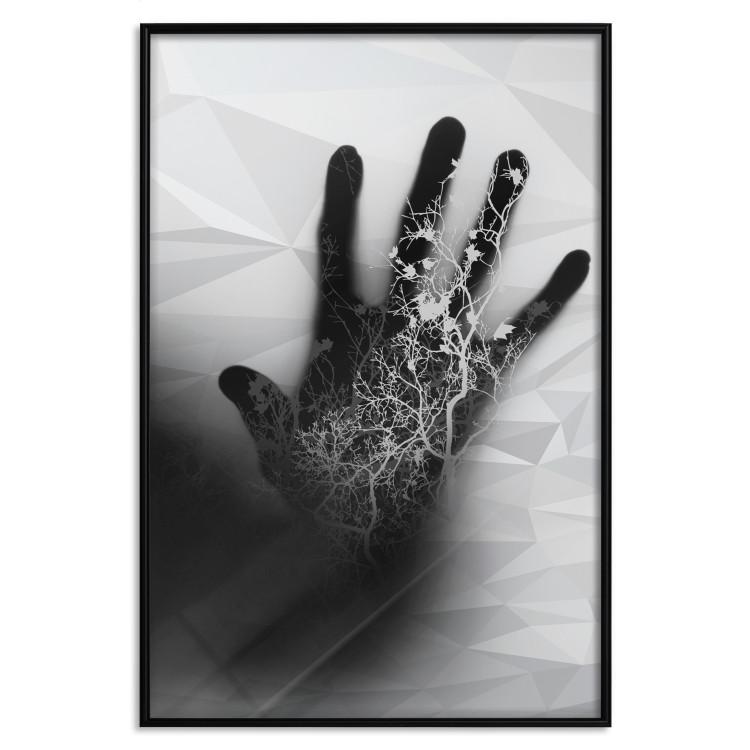 Poster Magical Hand - black and white geometric abstraction with plant motif