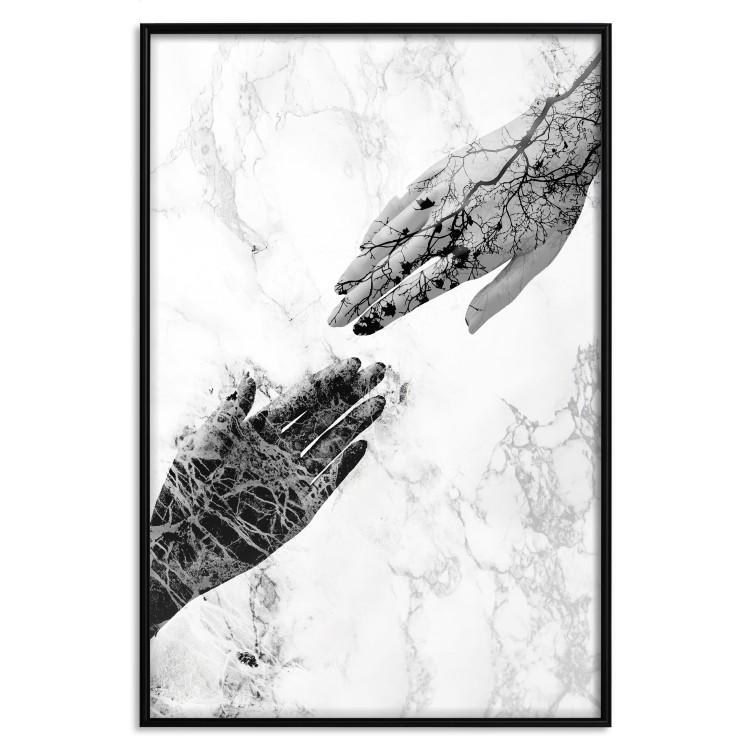 Poster Extend Your Hand - black and white abstraction with plant motif on marble background