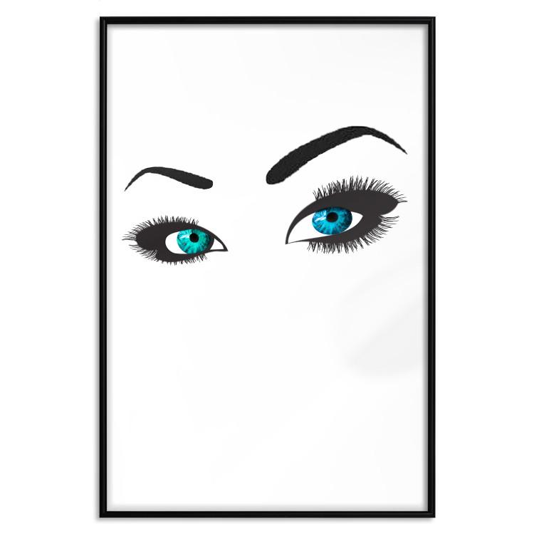 Poster Two-Toned Eyes - composition with woman's blue eyes on a white background