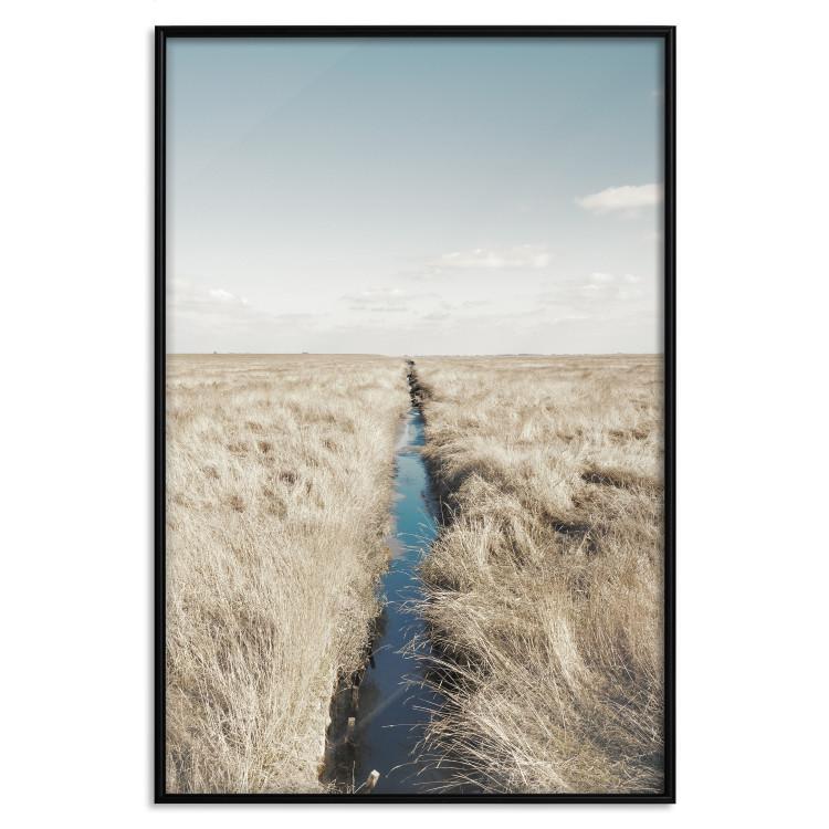 Poster Channel - sky landscape with clouds and river on beige field