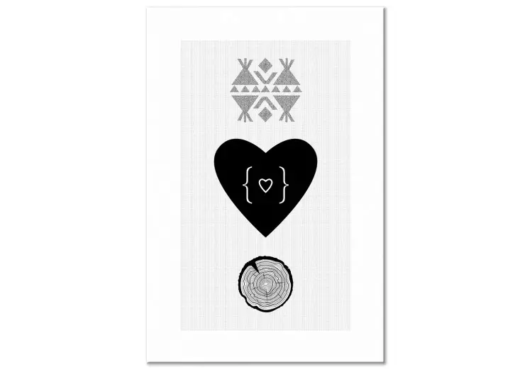 Canvas Wild love - heart, wood and graphic motif on a gray background