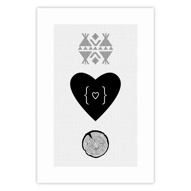Poster Two Hearts and a Trunk - simple black and white composition in original pattern