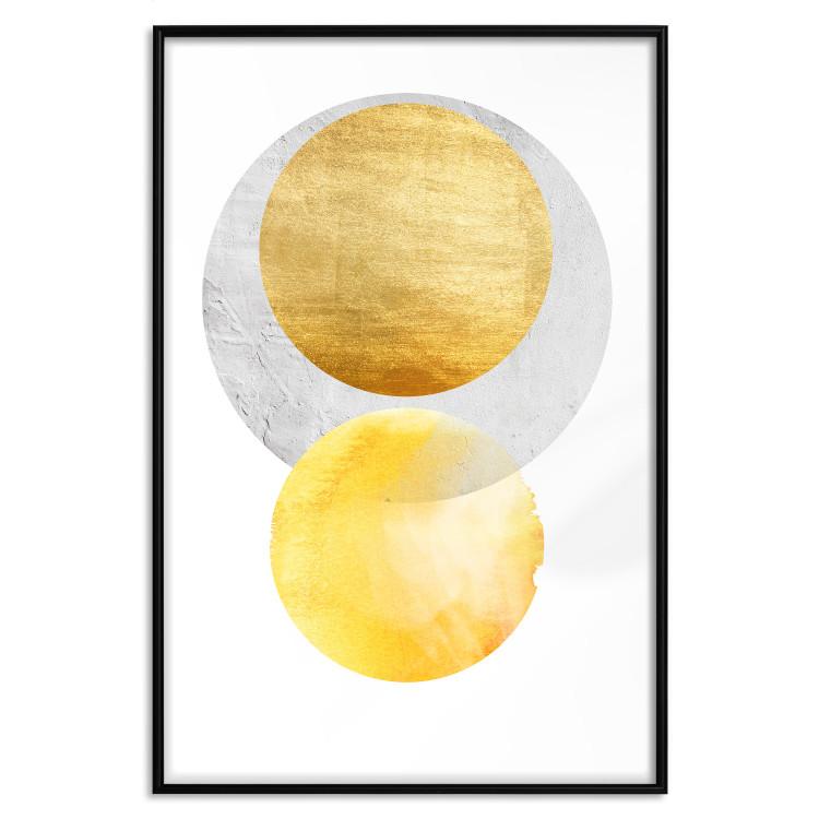 Poster Lost Balls - simple geometric abstraction in gold and gray circles