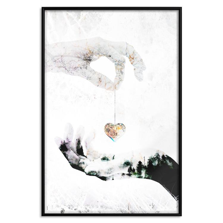Poster Declaration of Love - romantic pattern with hands and heart-shaped locket